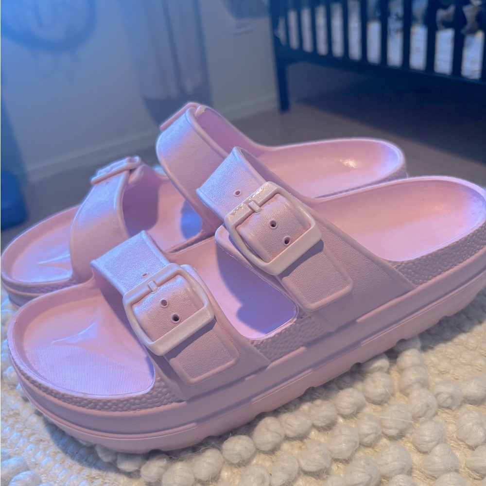 Preppy Pink Platform Slides